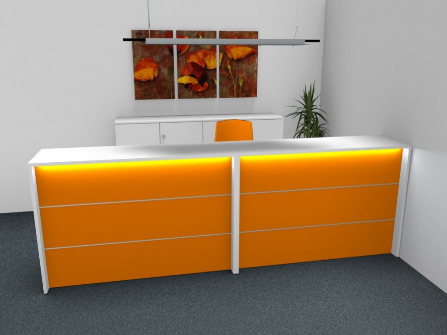 Оранжевая стойка ресепшн с декоративной подсветкой столешницы (Проект №18)